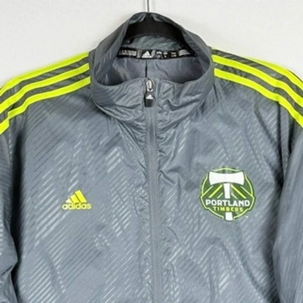 Adidas‎ Windbreaker Mens Large Grey Portland Timbers Soccer MLS Neon Fan Gear